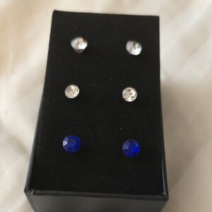 Elegant Blue and Silver Stud Earrings Set